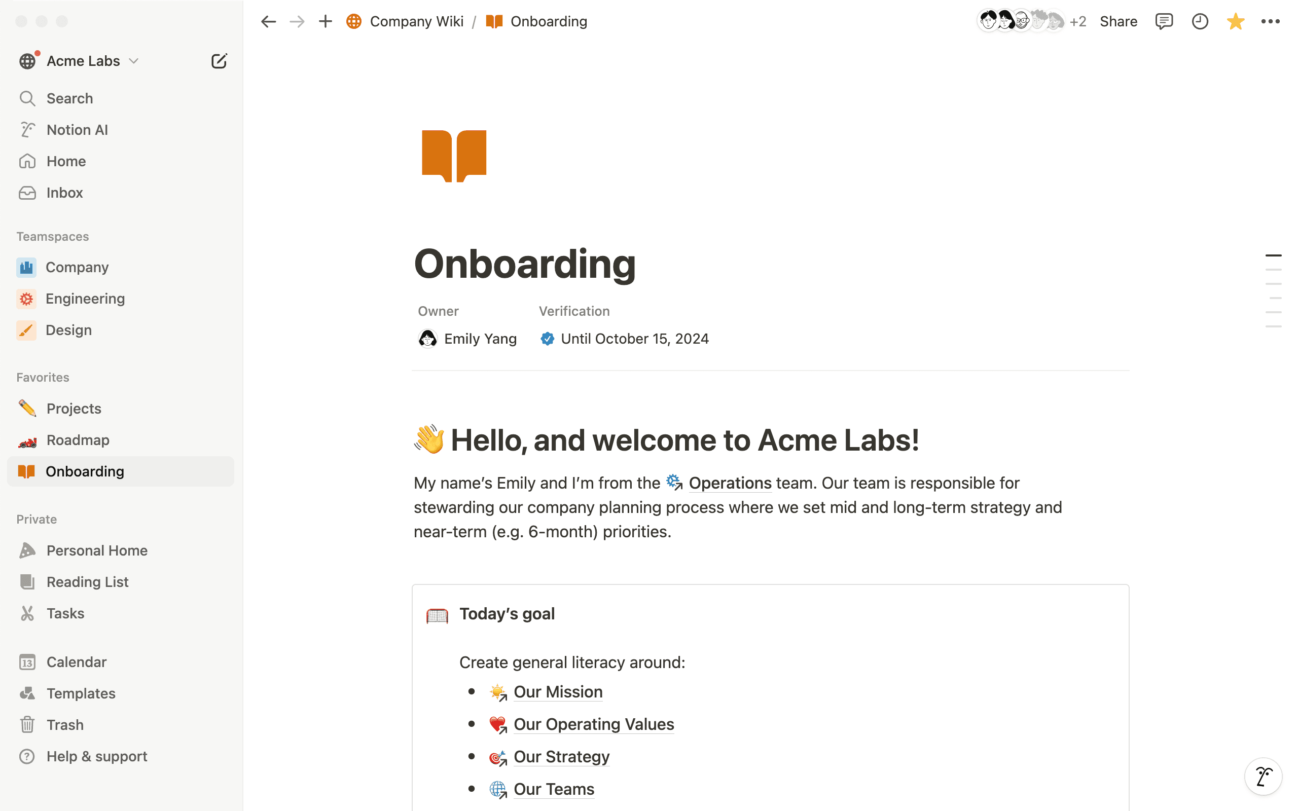 Wiki de empresa de Acme Inc