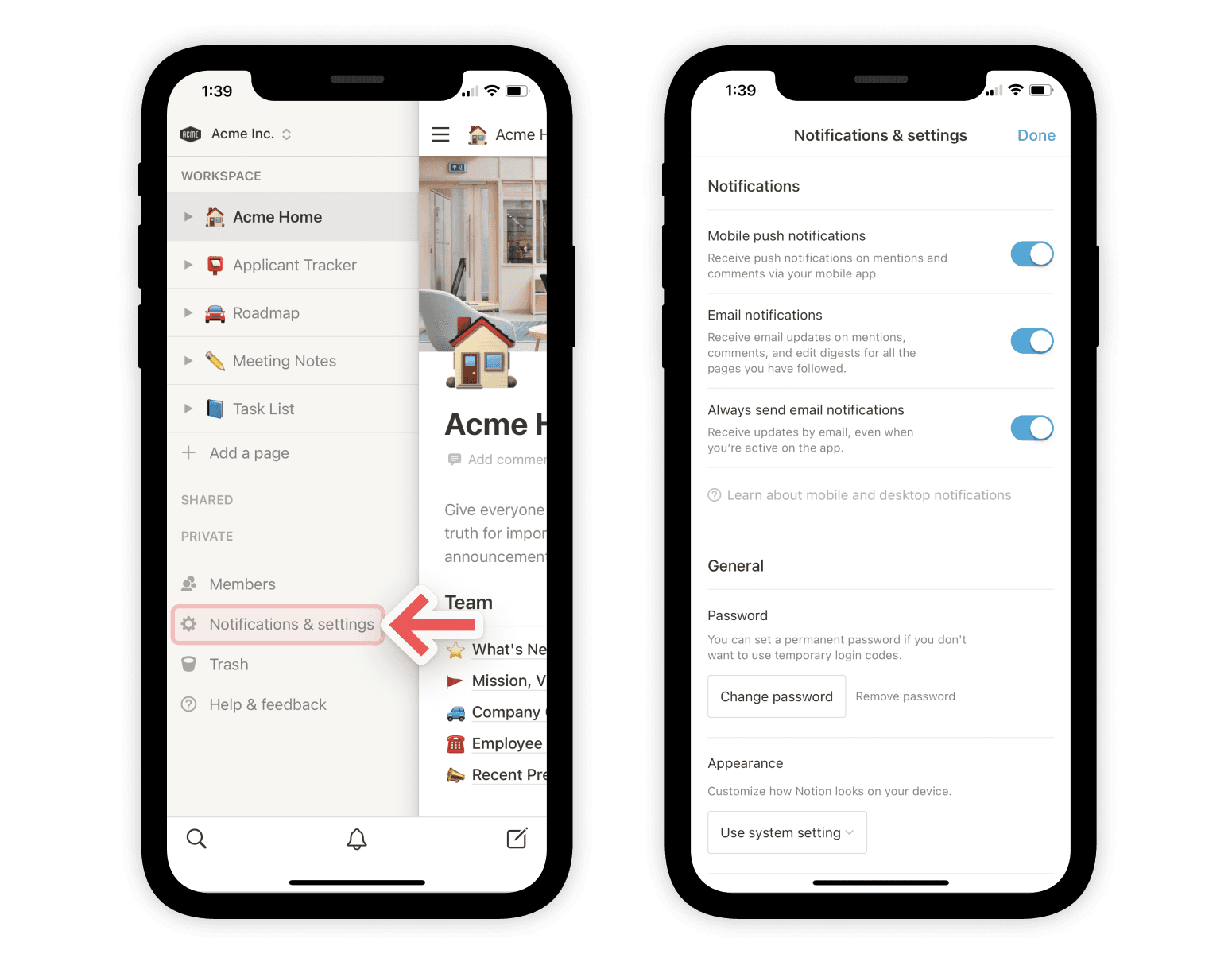 Configuración de las notificaciones - dispositivos móviles