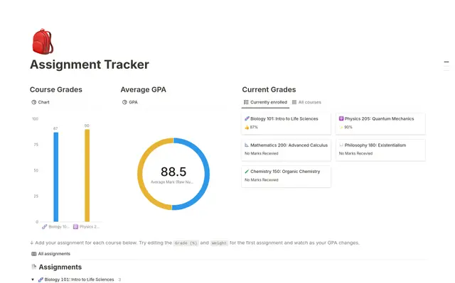 Assignment Tracker with Automations