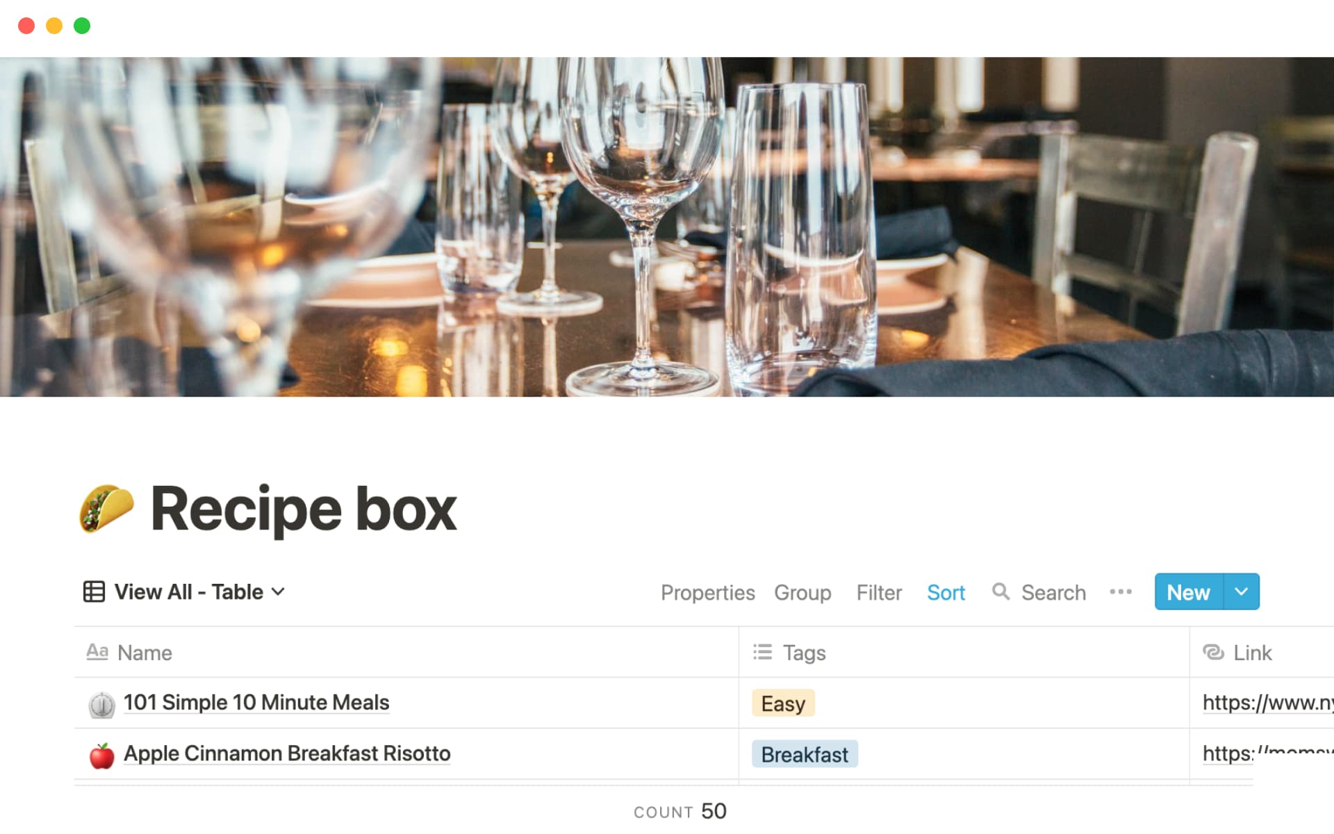 Vista previa de una plantilla para Recipe box