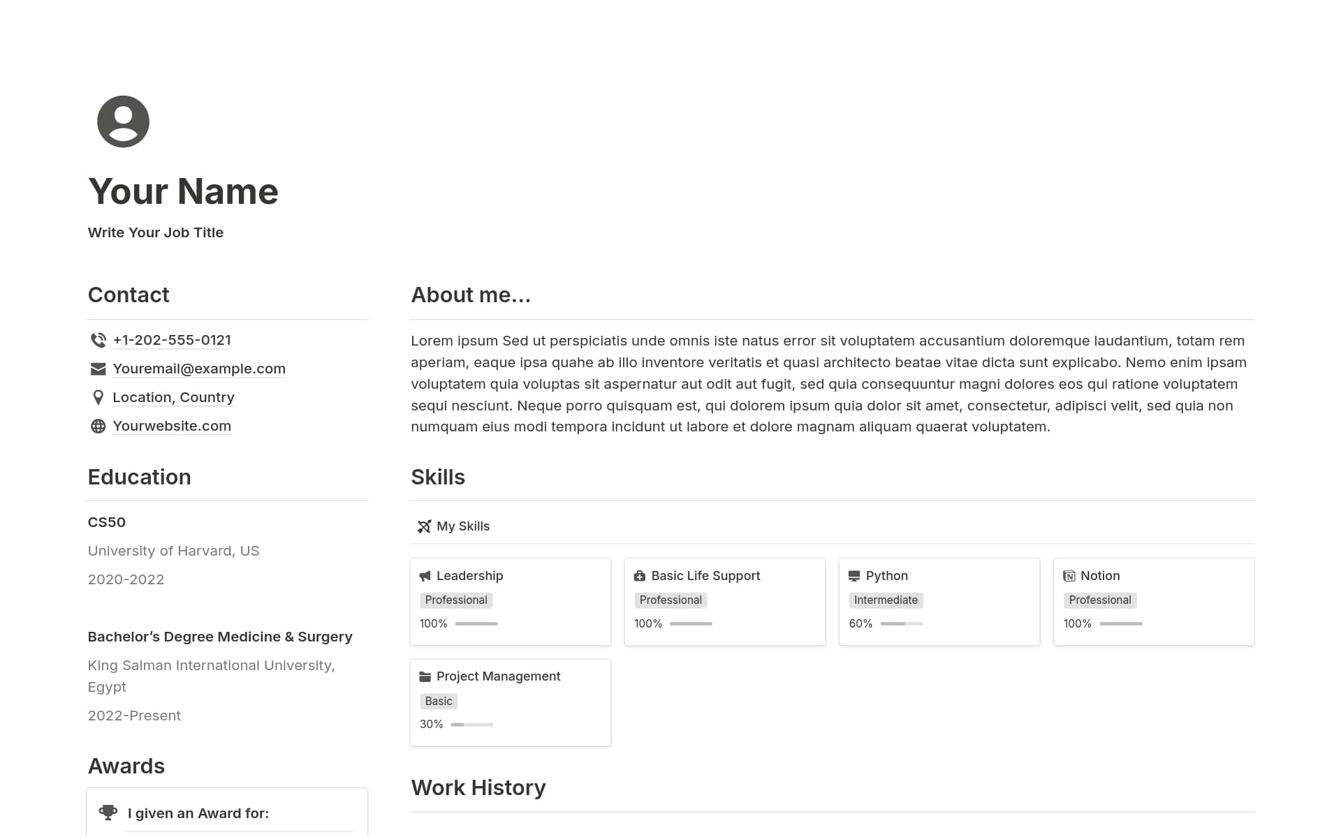 Vista previa de una plantilla para Minimalist Resume